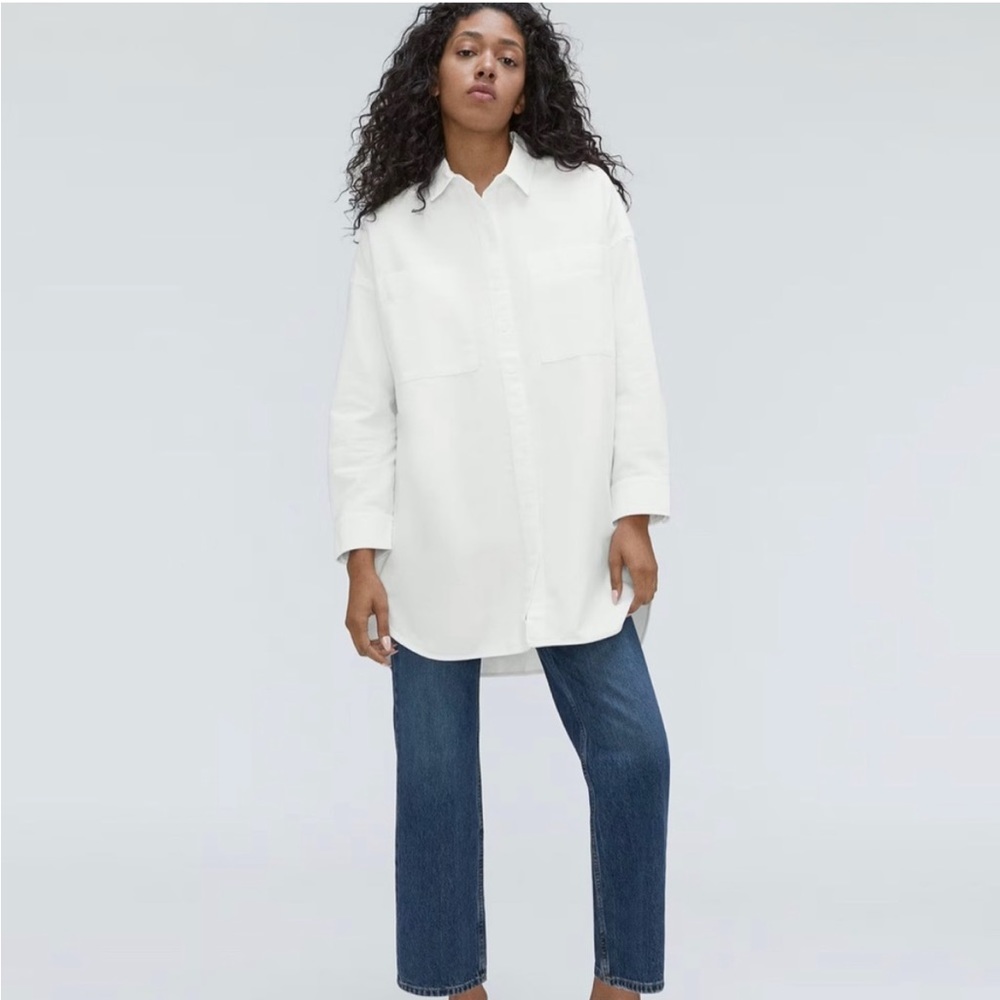 everlane way long oxford shirt in white